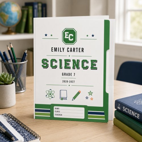 Personalized Navy Green Science School Cover Pocket Folder Personalized Navy Green Science School Cover Pocket Folder