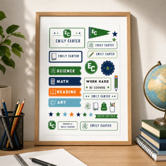 Personalized Navy Green Science School Cover Poster