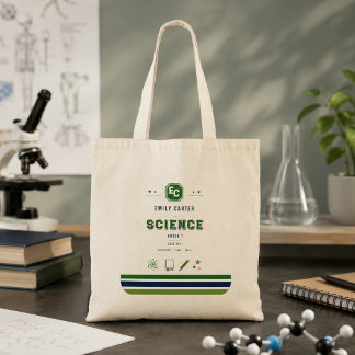 Personalized Navy Green Science School Cover Tote Bag