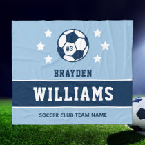 Personalized Navy Light Blue Soccer Player Name Fleece Blanket