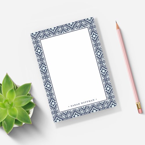 Personalized Navy Mediterranean Pattern Post_it Notes