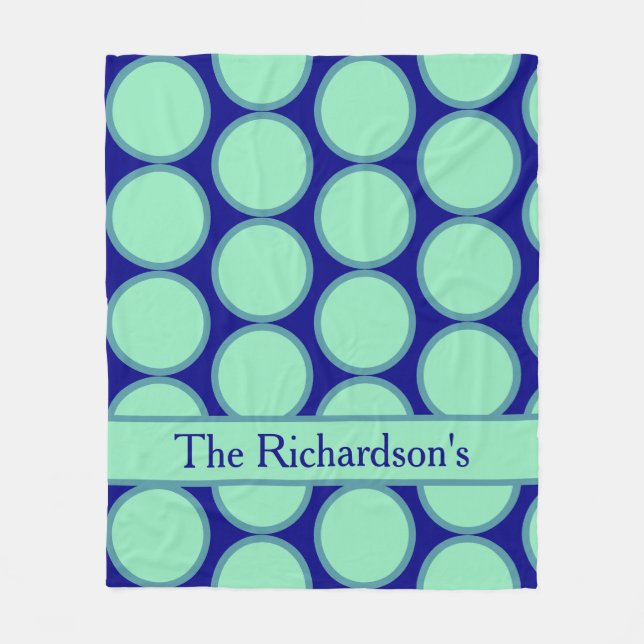Personalized Navy Mint Polka Dot Pattern Modern  Fleece Blanket (Front)