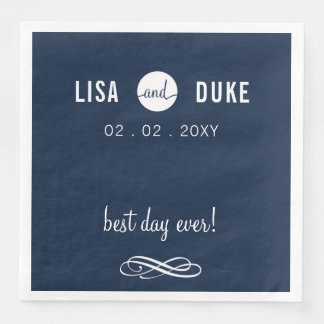 Personalized Navy Modern Wedding Napkins