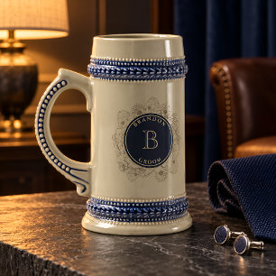 Personalized Navy Monogram Groom Gift Stein