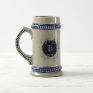 Personalized Navy Monogram Groom Gift Stein
