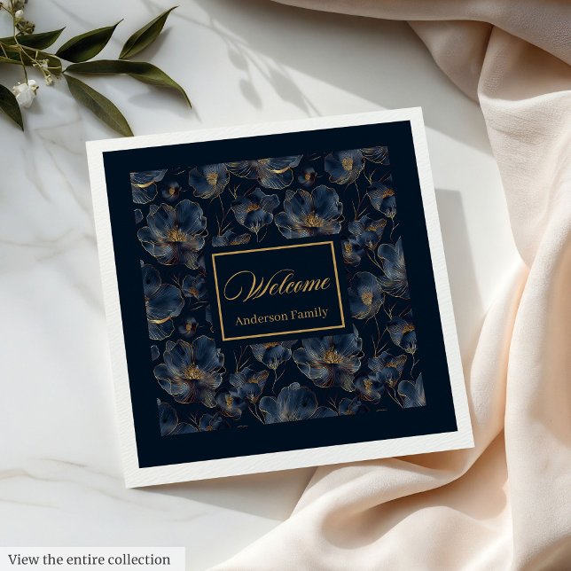 Personalized Navy Napkins Chic Gold Flower Gift (Personalized Navy Napkins Chic Gold Flower Gift)