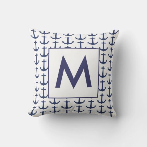 Personalized Navy Nautical Anchor Throw Pillow