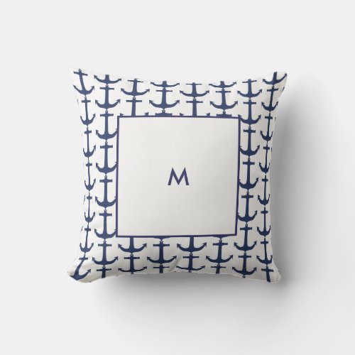 Personalized Navy Nautical Anchor Throw Pillow