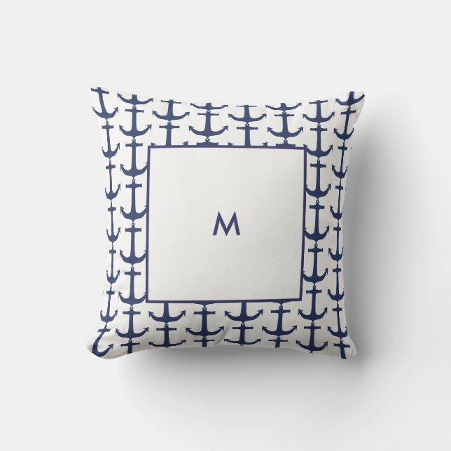 Personalized Navy Nautical Anchor Throw Pillow (Front)