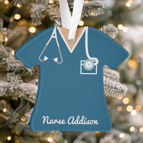 Personalized Navy Nurse Scrubs Nursing Gift Ornament