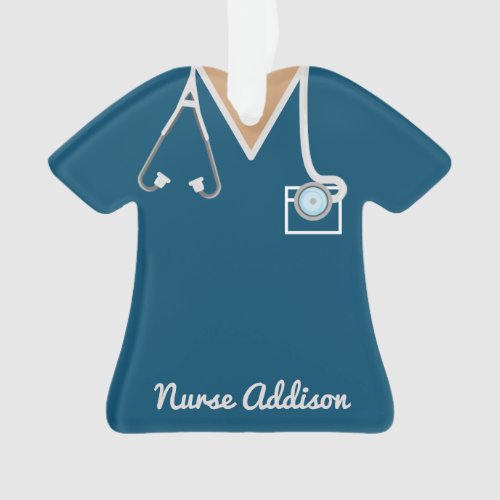 Personalized Navy Nurse Scrubs Nursing Gift Ornament