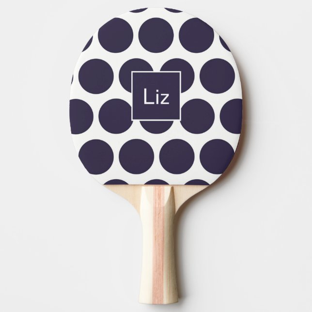 Personalized Navy Polka Dot Ping Pong Paddle (Front)