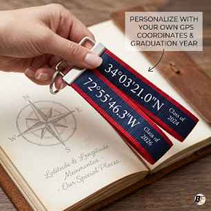 Personalized Navy & Red Fabric Coordinate Custom  Wrist Keychain