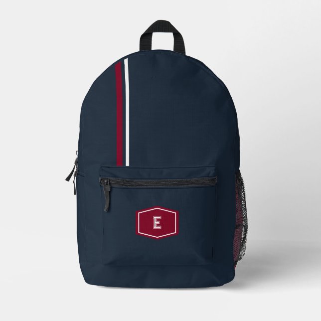 Personalized Navy red University  Printed Backpack (Front)