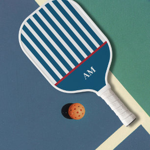 Personalized Navy Red & White Striped Country Club Pickleball Paddle