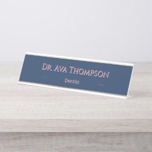 Personalized Navy Rose Gold Name Luxury Style Desk Name Plate