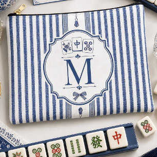 Personalized Navy Seersucker Mahjong Tile Bag