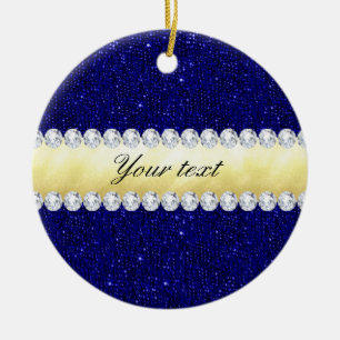 Personalized Navy Sequins, Gold, Diamonds Ceramic Ornament