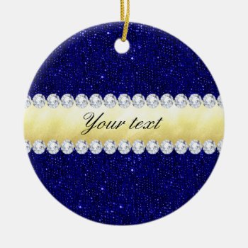 Personalized Navy Sequins  Gold  Diamonds Ceramic Ornament by glamgoodies at Zazzle