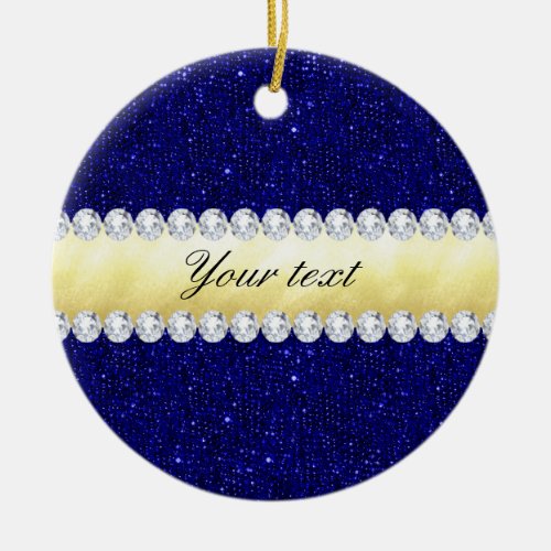 Personalized Navy Sequins Gold Diamonds Ceramic Ornament