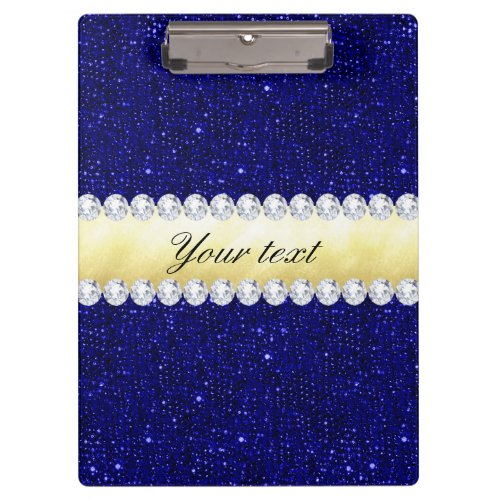 Personalized Navy Sequins Gold Diamonds Clipboard