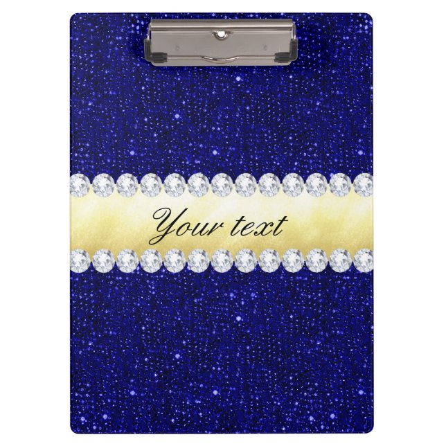 Personalized Navy Sequins, Gold, Diamonds Clipboard (Front)