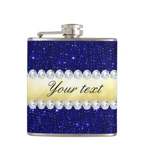 Personalized Navy Sequins Gold Diamonds Flask