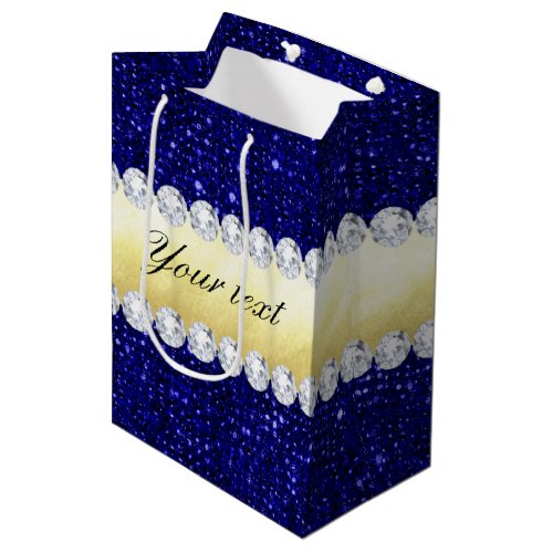 Personalized Navy Sequins Gold Diamonds Medium Gift Bag
