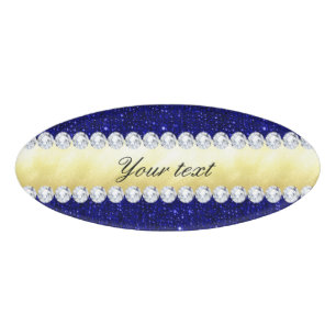 Personalized Navy Sequins, Gold, Diamonds Name Tag