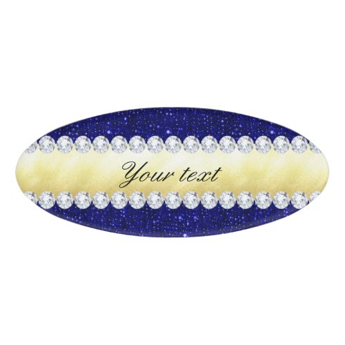 Personalized Navy Sequins Gold Diamonds Name Tag
