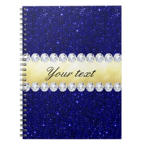 Personalized Navy Sequins Gold Diamonds Notebook