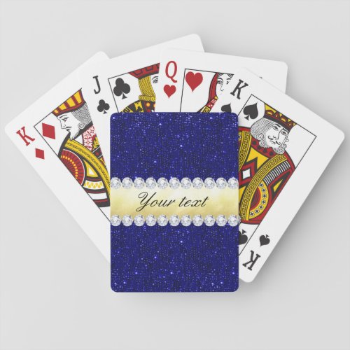 Personalized Navy Sequins Gold Diamonds Playing Cards