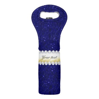 Personalized Navy Sequins  Gold  Diamonds Wine Bag by glamgoodies at Zazzle