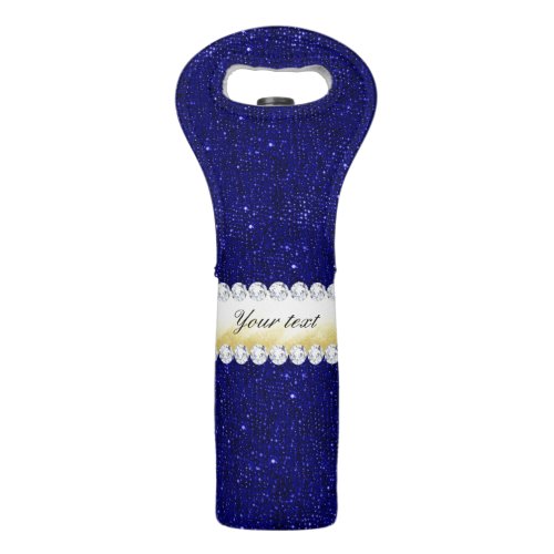 Personalized Navy Sequins Gold Diamonds Wine Bag