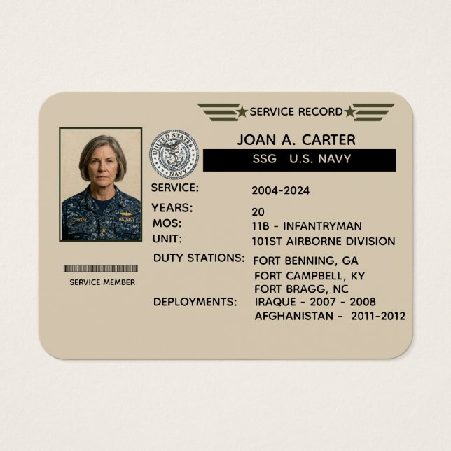 Personalized Navy Service Record Gift (Front)