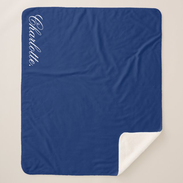 Personalized Navy Sherpa Blanket with Custom Name (Front)