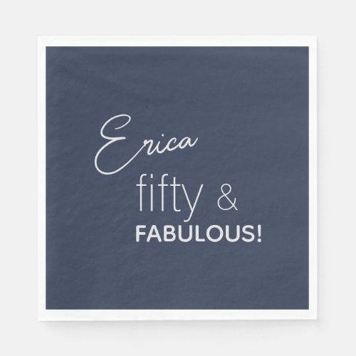 Personalized Navy  Silver fifty  FABULOUS Napkins