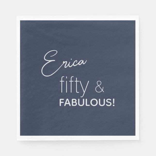 Personalized Navy & Silver fifty & FABULOUS Napkins (Front)