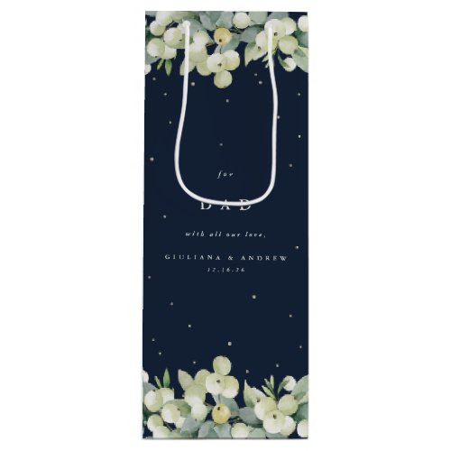 Personalized Navy SnowberryEucalyptus Wedding Wine Gift Bag