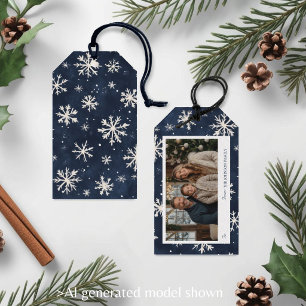 Personalized Navy Snowflake Christmas Photo Gift Tags