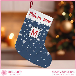 Personalized Navy Snowflakes Monogram Small Christmas Stocking