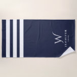 Personalized Navy stripes Beach Towel<br><div class="desc">Personalized Monogram.</div>