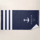 Personalized Navy stripes Beach Towel