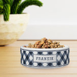Personalized Navy & White Buffalo Plaid Bowl<br><div class="desc">Pamper your pooch with this adorable personalized bowl,  sporting a hand drawn buffalo plaid pattern in navy blue and white. Personalize with your pet's name.</div>