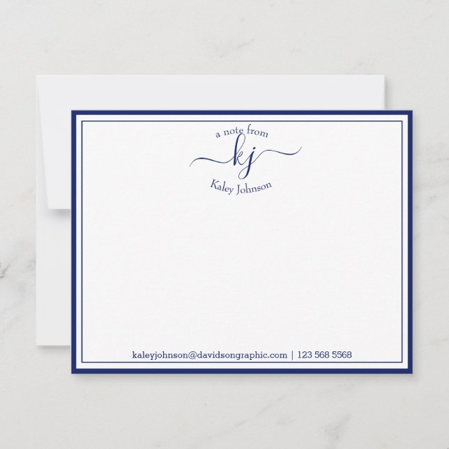 Personalized Navy White From The Desk Of Note Card (Front)