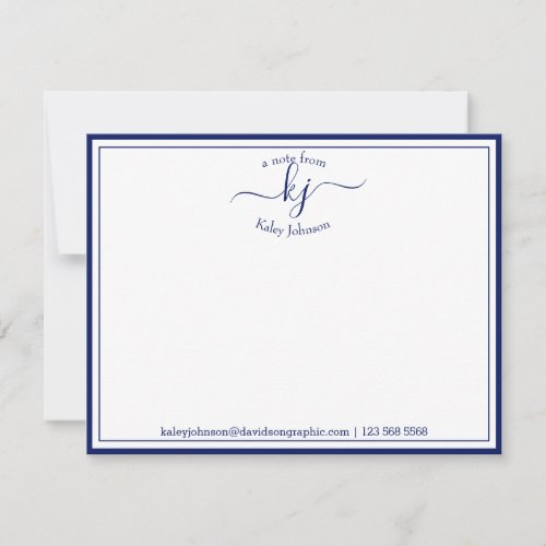 Personalized Navy White From The Desk Of Note Card
