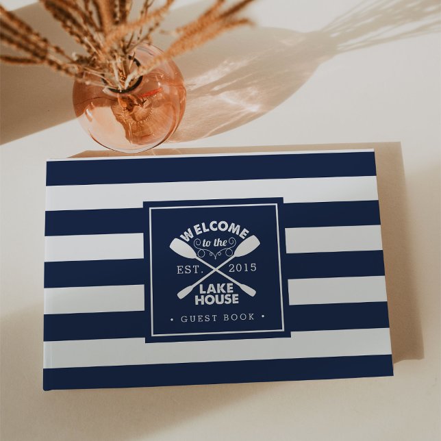 Personalized Navy & White Stripe Lake House Guest Book (Creator Uploaded)