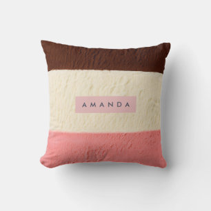 Personalized Neapolitan Ice Cream Stripe Throw Pillow