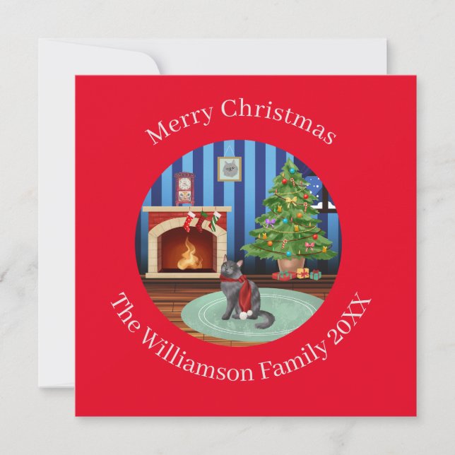 Personalized Nebelung Kitty Cat Holiday Card (Front)