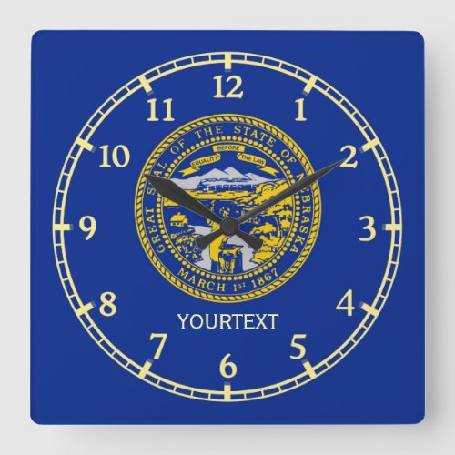 Personalized Nebraska State Flag Design on a Square Wall Clock